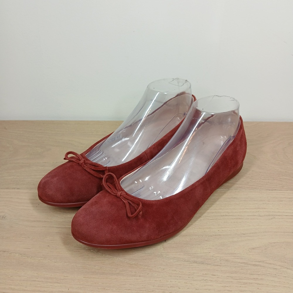 ECCO Flats Womens 10-10.5 Red Suede Bow Round Toe Preppy Balletcore Classic